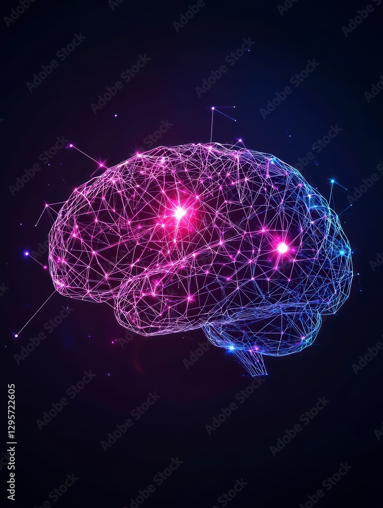Poster mind's digital web: an electrifying 3d illustration showcases the human brain rendered in a vibrant 