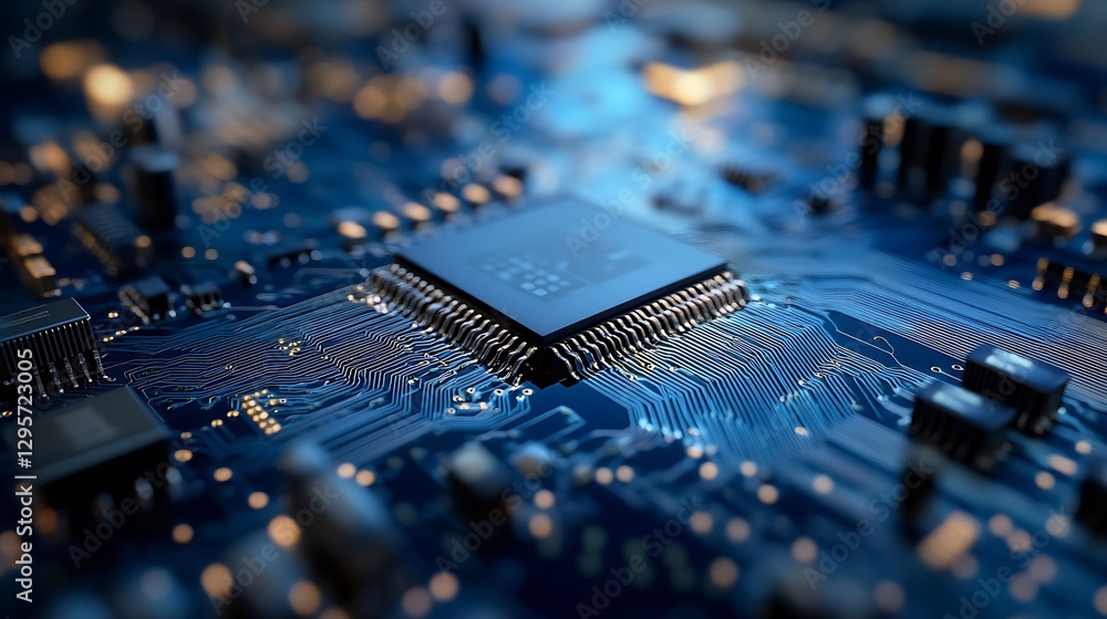 Poster Detailed close up of a modern computer chip showcasing intricate details and advanced technology features : Generative AI