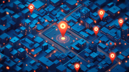 Fototapeta premium City Map with Tech Feel and Red Markers