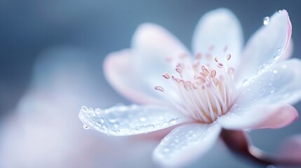 Fototapeta premium Beautiful close up of a blooming cherry blossom flower with droplets of water on its petals : Generative AI