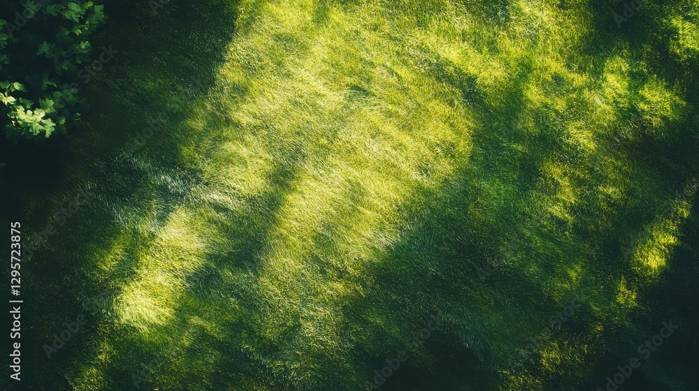 Aufkleber aerial view of a large grass field with distinct patterns from recent mowing and soft light shadows.