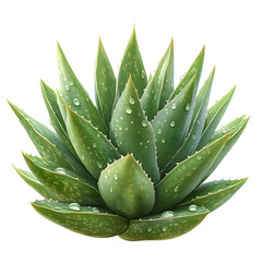 Fototapeta premium Fresh Aloe Vera Plant with Dew Drops Isolated on White