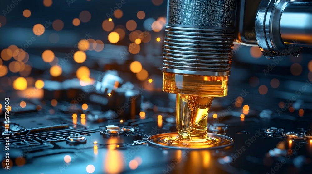 Poster automated manufacturing process industrial setting close-up image technology-driven environment macr