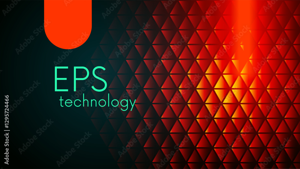 Poster Abstract glowing triangles glass with neon light on dark background. Geometric retro futuristic art design. Neo noir technology backdrop. Template presentation slide with title in past future style.