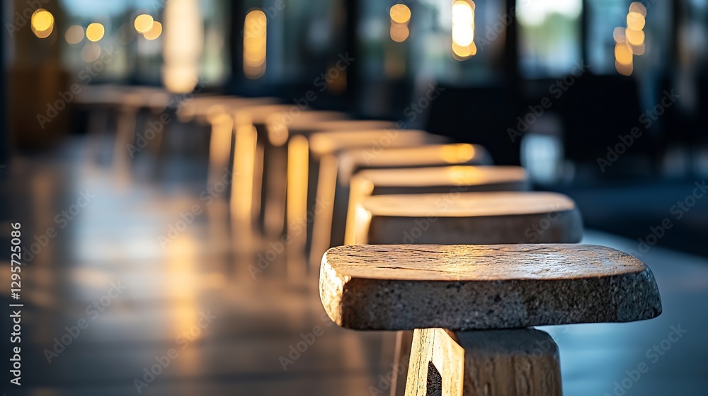 Aufkleber contemporary wooden stools lined up in a bright modern space creating a cozy inviting atmosphere : g