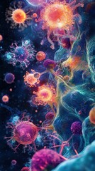 Obraz premium Colorful visualization of microscopic organisms.