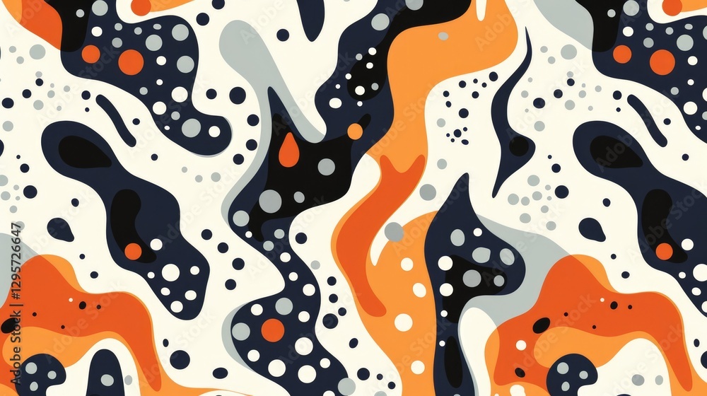 Aufkleber Abstract pattern with black, orange, and red shapes on a light background. Background image of geometric shape with vibrant color and fluid pattern.Seamless design for textile and wallpaper. AIG51.