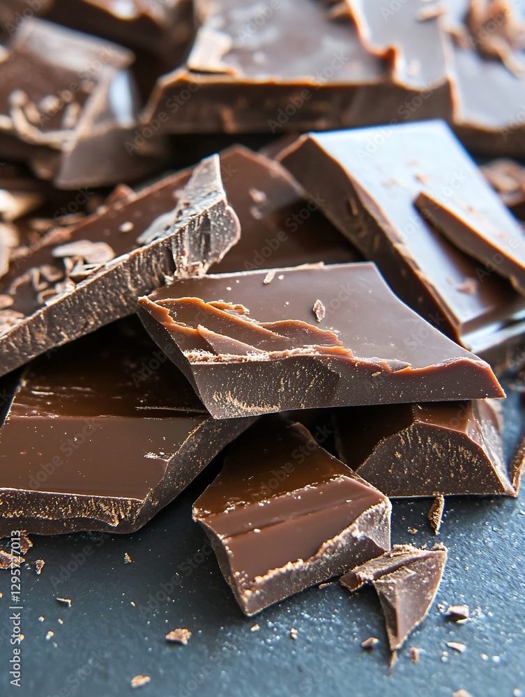 Poster delicious chocolate pieces stacked elegantly on a dark background for culinary use : generative ai
