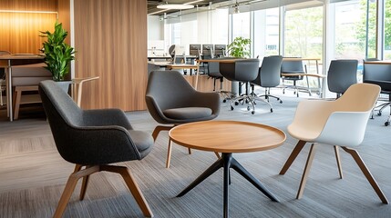 Fototapeta premium Contemporary Office Seating Arrangement in Bright and Open Space : Generative AI