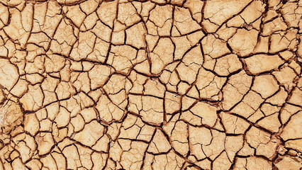 Cracked Earth Texture Showing Effects of Drought and Climate Change in Arid Desert Environment
