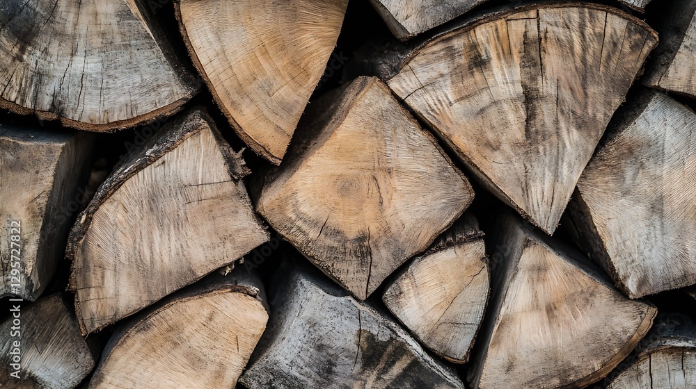 Aufkleber close up view of neatly stacked firewood logs showcasing natural wood patterns and textures : genera