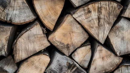 Gardinen Close up view of neatly stacked firewood logs showcasing natural wood patterns and textures : Generative AI © Generative AI