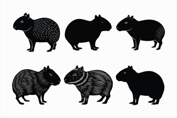  Set of capybara animal vector illustration.