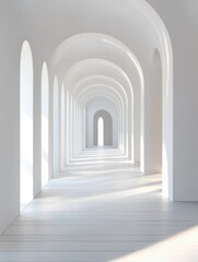Obraz premium White interior with long corridor in modern space 3D Render
