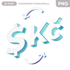 Illustration of the currency exchange between the dollar and the Czech Koruna on the blue background. Composition for economics and finance. 3d render