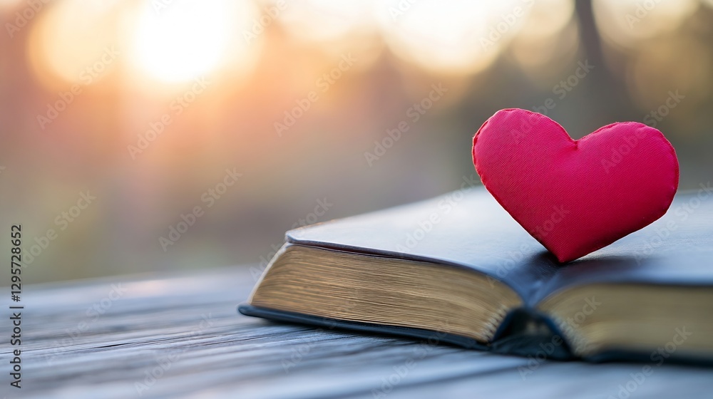 Aufkleber a soft red heart atop an open book creates a cozy scene of love and learning in nature's glow : gene