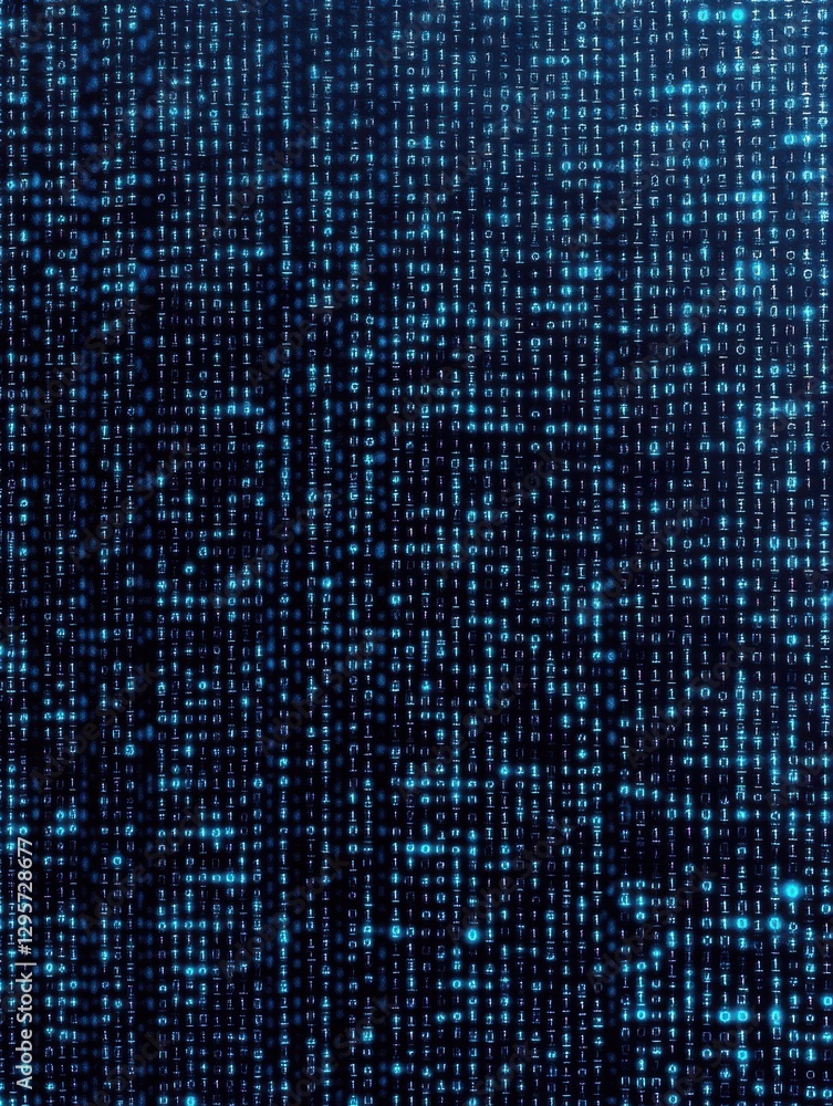 Poster technology, future, programming and matrix - black blue binary system code background