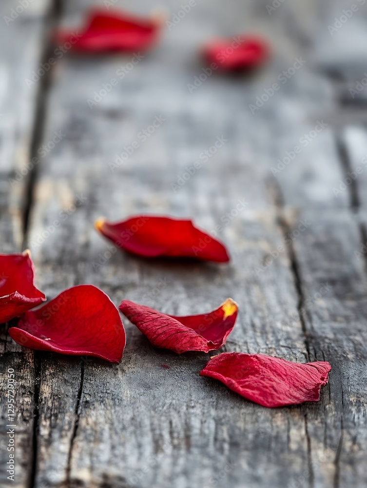 Aufkleber scattered red rose petals on a rustic wooden background creating a romantic atmosphere : generative 