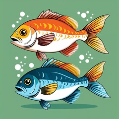 Naklejka premium fish on plain green background childish style illustration
