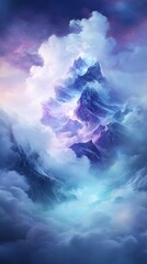 Majestic mountain peaks amidst ethereal clouds at sunset