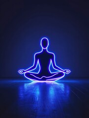 Zen Glow: Illuminated by a soft, ambient light, a solitary figure in a meditative pose radiates tranquility, representing inner peace and mindfulness.