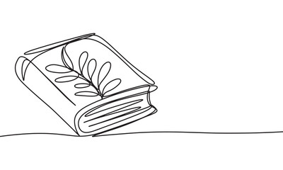 Book one line continuous. Book line art. Hand drawn vector art.