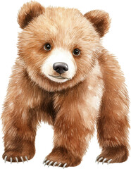 Fototapeta premium Adorable Brown Bear Cub Watercolor Illustration Perfect for Children s Books and Prints