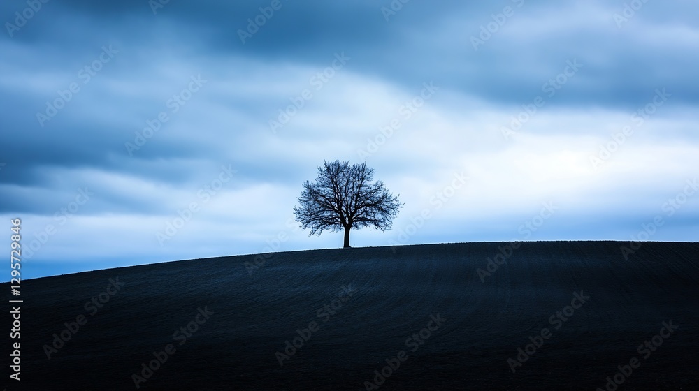 Aufkleber dramatic landscape with a lone tree silhouetted against a moody sky capturing the essence of solitud