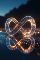 This stunning image features a glowing infinity symbol set against a serene digital landscape, reflecting technological innovation and abstract beauty.