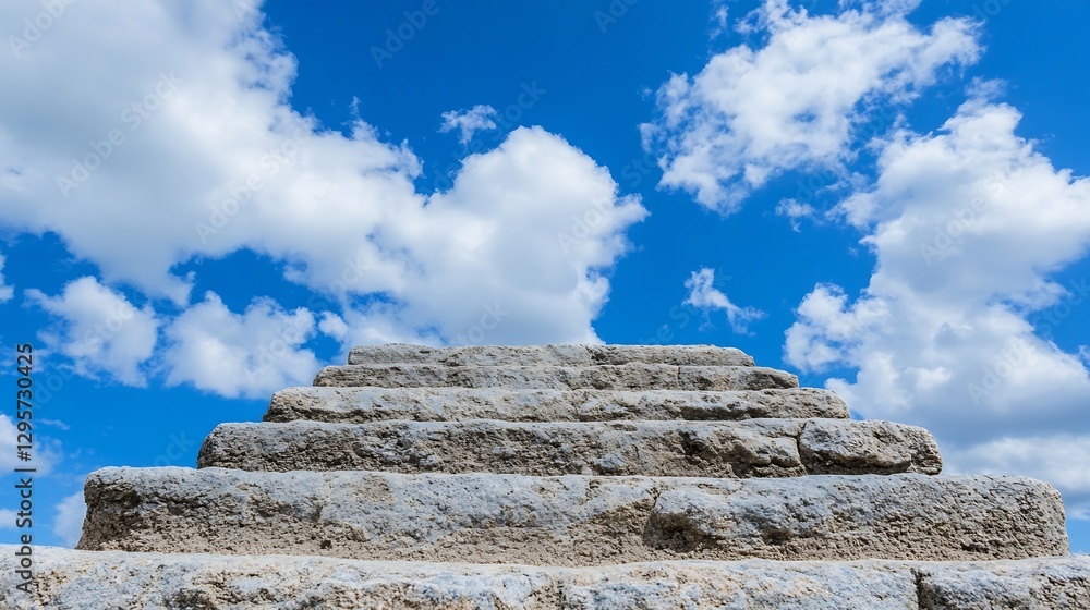Aufkleber stone steps leading up to a bright blue sky filled with fluffy clouds : generative ai