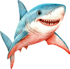 Cute Watercolor Great White Shark Illustration Ocean Animal Design