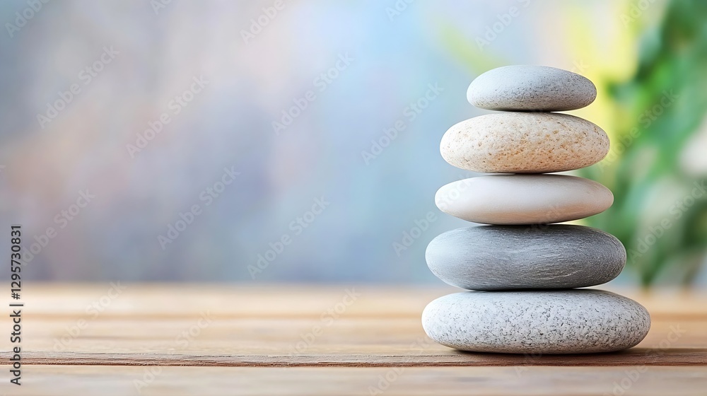 Leinwandbilder Stack of smooth pebbles symbolizing tranquility and balance set against a soft background : Generative AI
