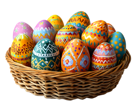 Colorful Easter Egg Basket isolated on white - Powered by Adobe