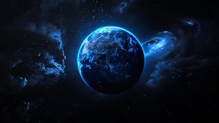 Fototapeta premium A stunning artistic representation of earth rendered in blue tones against a dark background