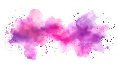 Obraz premium Watercolor splash in purple and pink colors on a white background. Generative AI