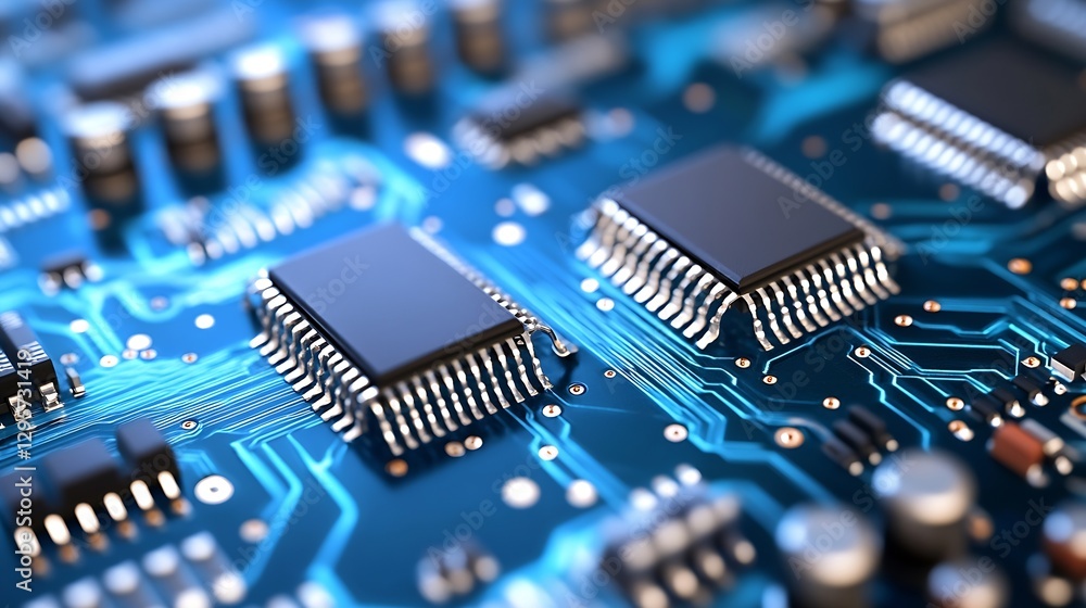 Leinwandbilder Close Up View of Modern Computer Microchip on Circuit Board Showing Technology Innovation : Generative AI