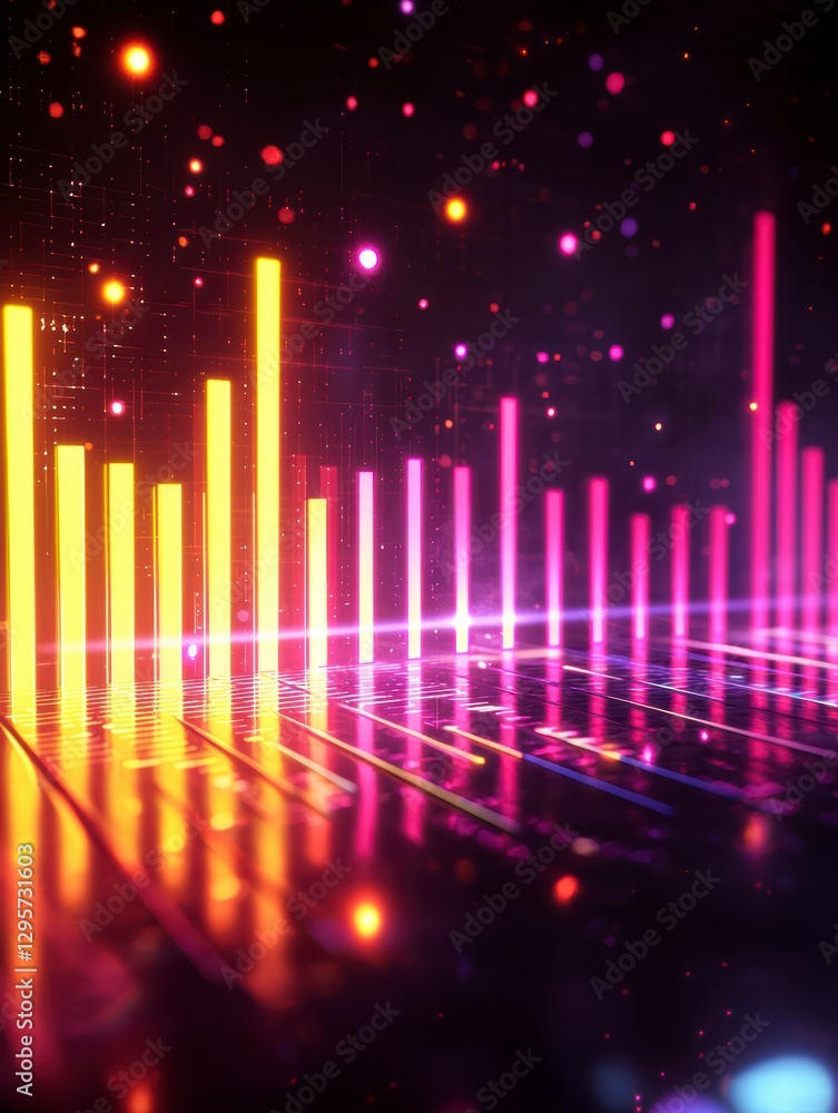 Poster vibrant soundscape: dynamic sound waves pulsate with energy in a captivating display of light and co