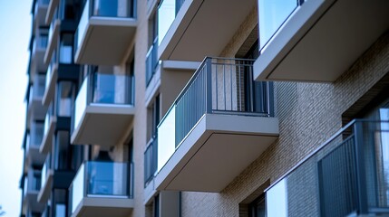 Modern apartment balconies with glass railings showcasing urban architecture and contemporary design : Generative AI