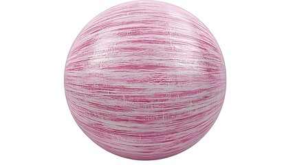 Round Pink Decorative Sphere with Striped Pattern on a White Background