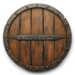 Fototapeta premium A sturdy, round wooden shield with a weathered finish, showcasing a rustic and medieval design.