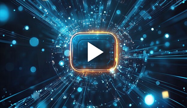 Digital Play Button in Futuristic Interface