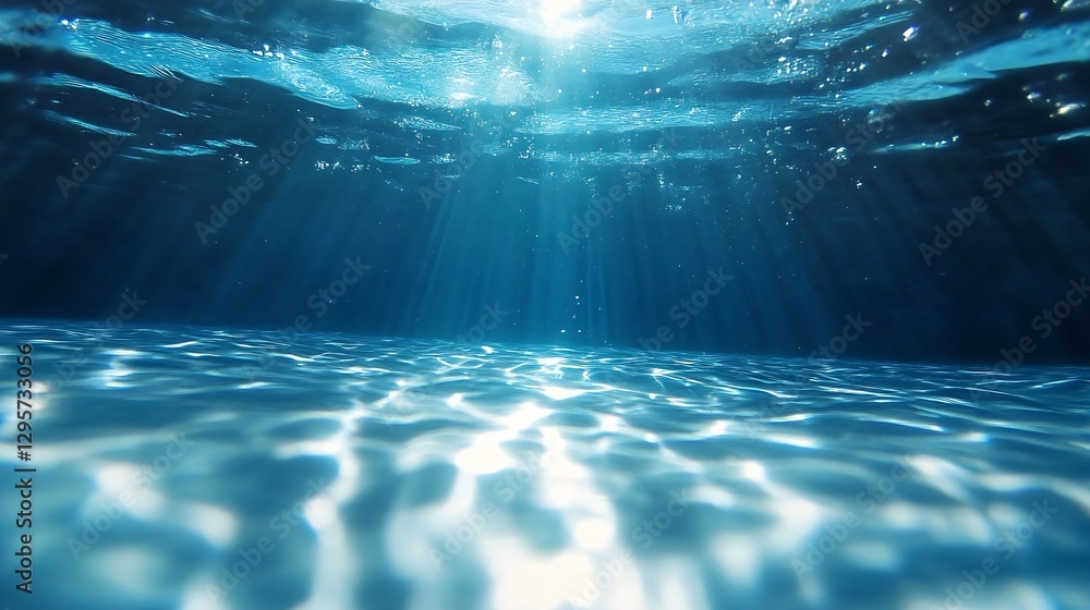 Poster Underwater View of Light Rays Filtering Through Clear Water Highlighting Rippling Surface : Generative AI