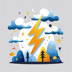 Naklejka premium lightning on plain white background childish style illustration