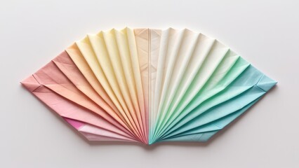  A vibrant display of folded paper creates a stunning gradient fan design