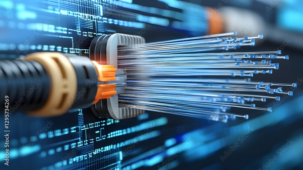 Aufkleber Close up Detailed View of Fiber Optic Cable Splicing Connection Showcasing Advanced Telecommunication Infrastructure and Data Transmission Technology
