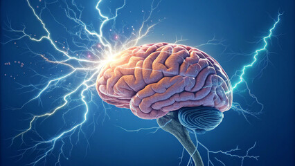 Human Brain with Electric Impulses.
