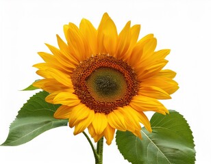 Obraz premium Bright yellow sunflower stems with green leaves 