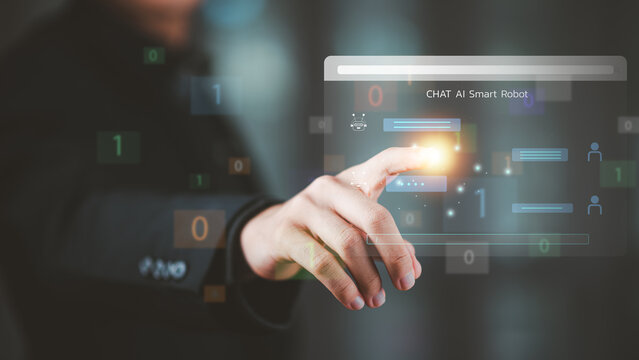 Conversation in chat box icon ,Connect to website or software, Ai tech,Artificial Intelligence ,using command prompt for generates something , use of big data includes operating systems or cyber data - Powered by Adobe