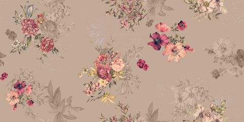 Seamless Beautiful Abstract Watercolor Colorful Flowers stock