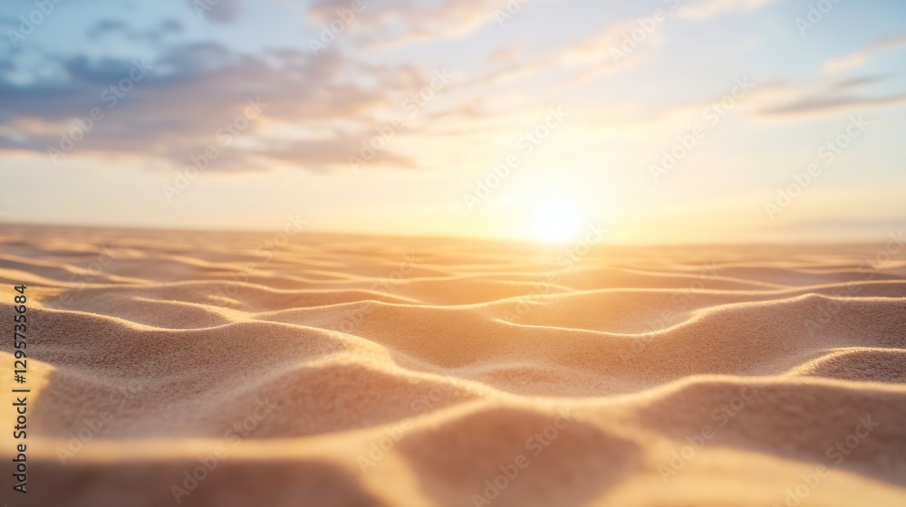 Poster golden sandy landscape at sunset with soft waves and a beautiful sky creating a tranquil atmosphere 